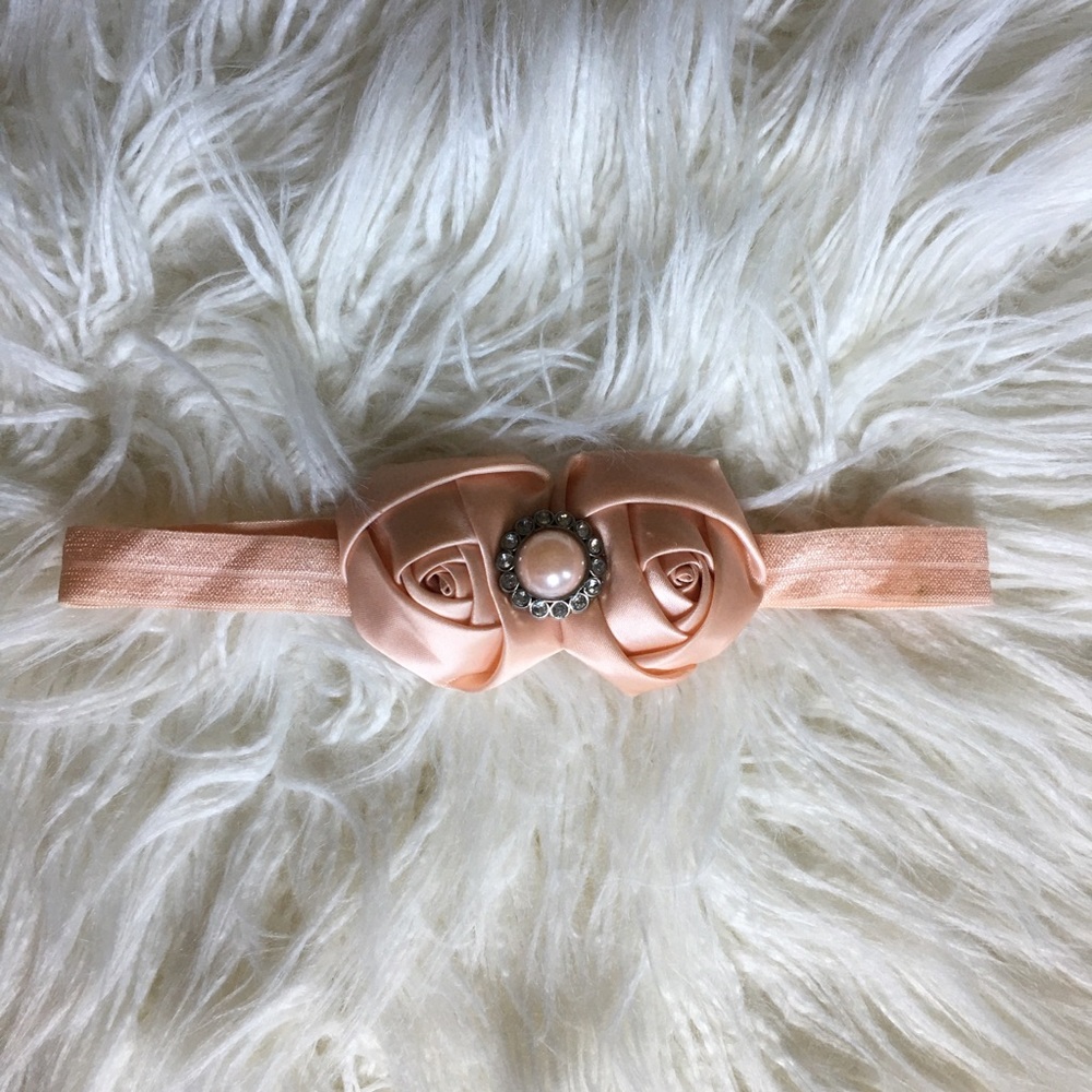 Pale Peach Wedding Satin Rose Baby Headband